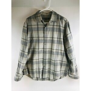Jasso Elba Shirt Men's Size Large 16-16.5 Tan Gray Plaid Long Sleeve Button Up